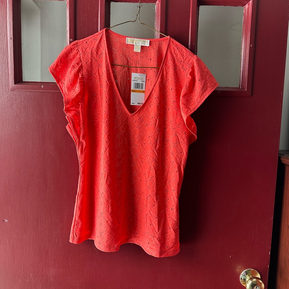 Michael Kors Red Lace V-Neck Blouse - Picture 1 of 7